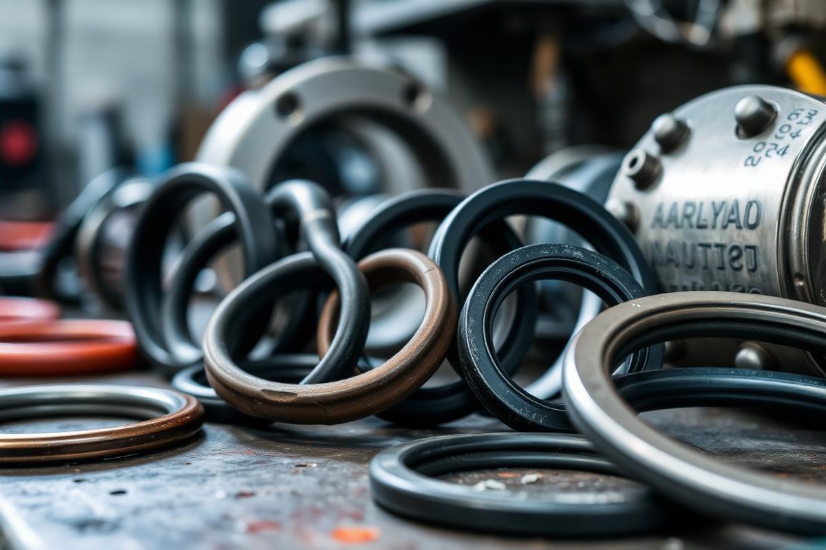 Industrial sealing parts and gaskets on a workshop bench